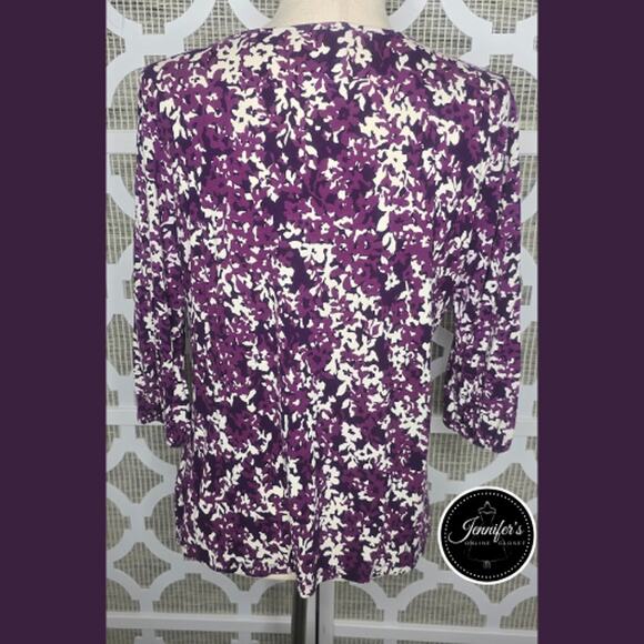 Merona Purple and White Ribbon V-Neck 3/4 Sleeve Knit Top Size Large - Picture 6 of 10